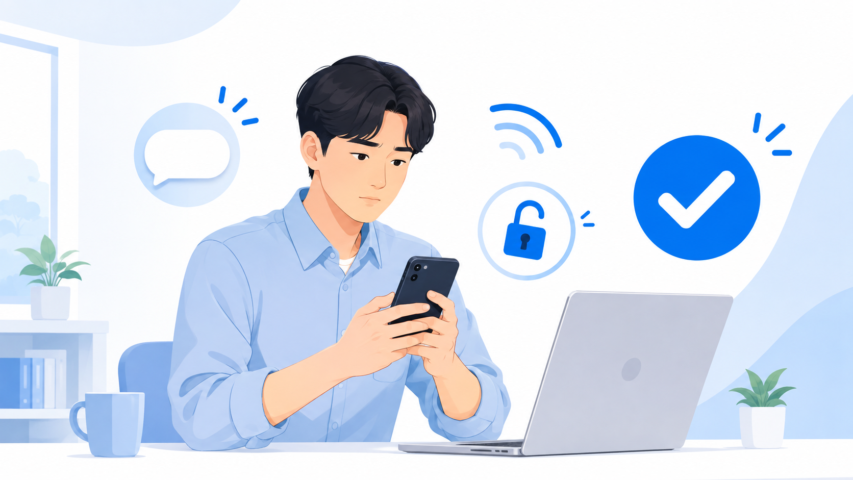 휴대폰 본인인증 문자가 오지 않는 원인을 확인하는 모습